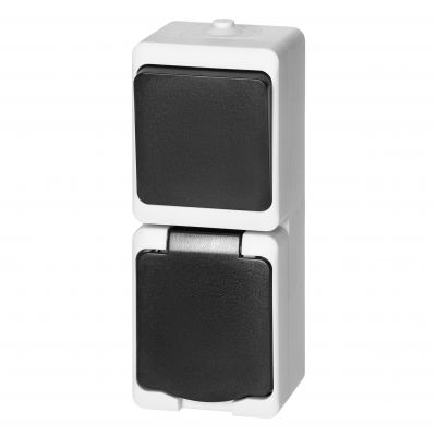 Łącznik jednobiegunowy + Gniazdo 2P+Z Schuko AQUATIC MINI IP54, 10/16A, 230V AC, biało-czarne (OR-OE-7307(GS)/WB)