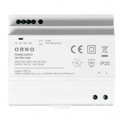 Zasilacz na szyne DIN 12VDC 11.3 A 135.6W 6 modułów (OR-PSU-1666)