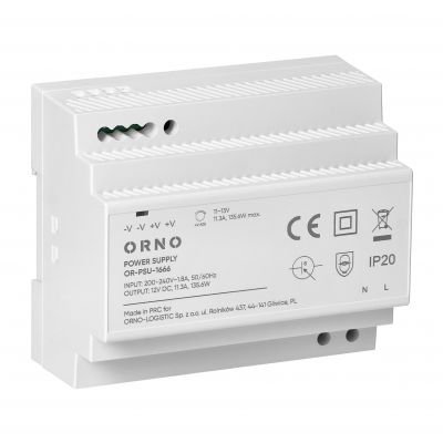 Zasilacz na szyne DIN 12VDC 11.3 A 135.6W 6 modułów (OR-PSU-1666)