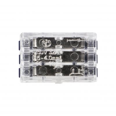 Złączka instalacyjna zaciskowa 3-przewodowa, dwustronna; na dowolny przewód 0,75-4mm2; IEC 250V/32A; (OR-SZ-8021/3/50)