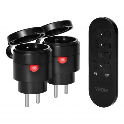 Zestaw bezprzewodowych gniazd MINI, sterowanych pilotem 2+1, 2300W, IP44 (RS-7)