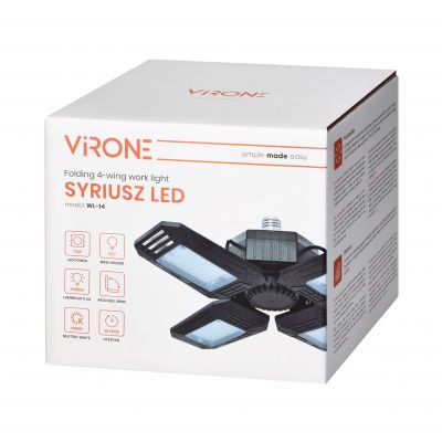 SYRIUSZ LED lampa warsztatowa składana 4-skrzydłowa, E27, 72W, 4000K, 6480lm (WL-14)