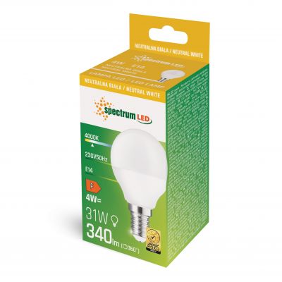 Żarówka LED E14 kulka 4W barwa ciepła 3000K Spectrum (WOJ+14504)