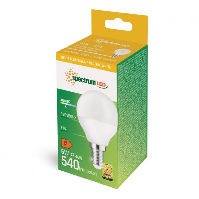 Żarówka LED E14 230V 6W kula 540lm neutralna  WOJ+13756 Spectrum Led (WOJ+13756)