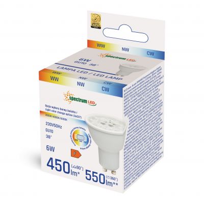 Żarówka LED GU10 6W CCT ciepła/zimna/ neutralna 38ST z soczewką Spectrum Led (WOJ+14703)