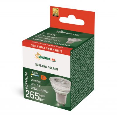 Żarówka LED GU10 3,5W SMD 38st WW biała ciepła z soczewką szklaną Spectrum Led  (WOJ+14693)