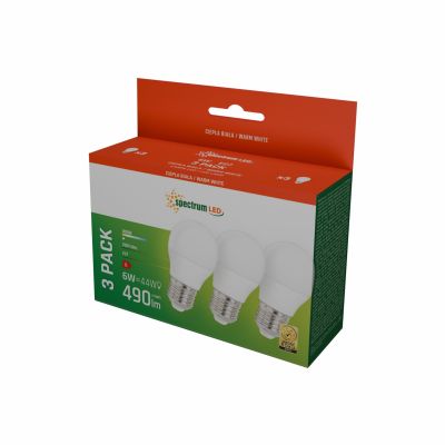 Żarówka LED 3szt. kulka E27 6W WW biała ciepła Spectrum Led (WOJ+13024_3PACK)