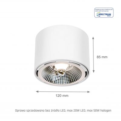 Oprawa natynkowa CHLOE AR111 GU10 250V IP20 120x85mm biały okrągła nieruchoma  SLIP005010 Spectrum Led (SLIP005010)