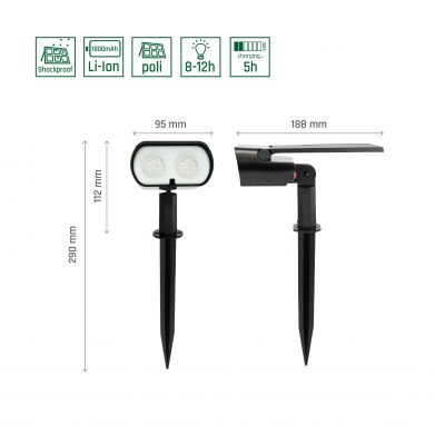 Lampa wbijana solarna ogrodowa OCULUS SOLARIS IP65 2W czarny + pilot (SLI049002)