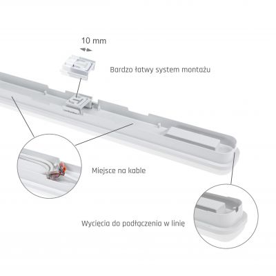 Oprawa oświetleniowa LIMEA GO HERMETYK  1200mm 50W neutralna biel 230V 120st IP65 IK07 1200X60X52mm BIAŁY (SLI028035NW_PW)