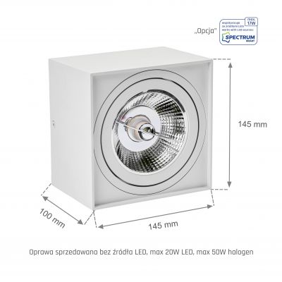 Oprawa sufitowa CHLOE GU10 IP20 kwadratowa ruchoma  SLIP005038 Spectrum Led (SLIP005038)