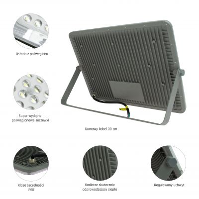 Naświetlacz halogen LED NOCTIS CW b.zimna 85st 150W IP65 360x262x30mm SZARY 5 lat gw. Spectrum LED (SLI029058CW_PW)