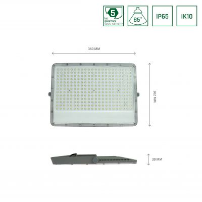 Naświetlacz halogen LED NOCTIS CW b.zimna 85st 150W IP65 360x262x30mm SZARY 5 lat gw. Spectrum LED (SLI029058CW_PW)