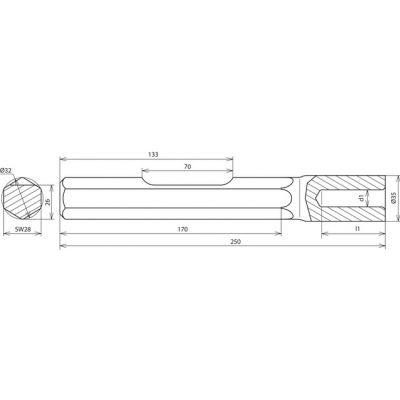 Głowica do młota udarowego do uziomów fi 20 mm, dł. 250 mm, stal (620029)