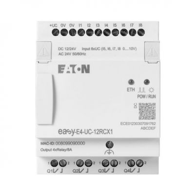 EASY-E4-UC-12RCX1 easyE4 12-24VDC 24VAC 8DI(4AI) 4DO-R bez wyświetlacza 197212 EATON (197212)