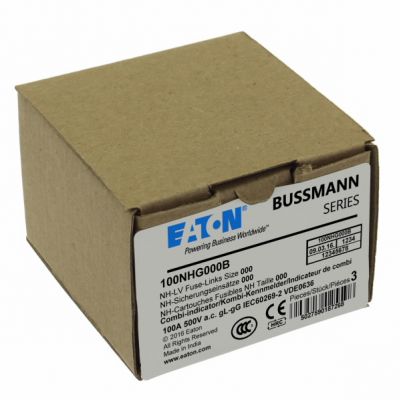 NH FUSE 100A 500V GG/GL SIZE 000 Wkładka NH000 100A 500V GL/GG podwójny wskaźnik 100NHG000B EATON (100NHG000B)