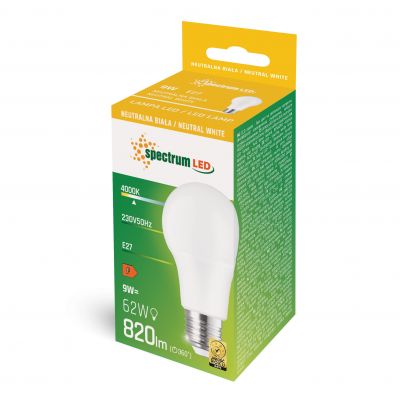 Żarówka LED GLS E27 230V 9W barwa neutralna NW Spectrum LED (WOJ+14611_9W)
