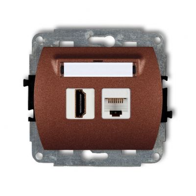 KARLIK TREND Gniazdo pojedyncze HDMI 2.0, 4K + gniazda komp. poj. 1xRJ45, kat. 5e, 8-stykowy brązowy metalik 9GHK (9GHK-45e)