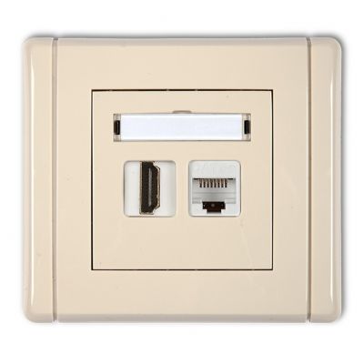 KARLIK FLEXI Gniazdo pojedyncze HDMI 2.0, 4K + gniazdo komp. poj. 1xRJ45, kat. 5e, 8-stykowe beżowy 1FGHK (1FGHK-45e)