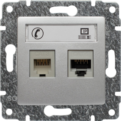 VENA:ALUMINIUM GN.TELEFONICZNO-KOMPUT,RJ45,KAT 5E,NIEEKRAN.Z PRZESŁ.+RJ11,B/RAMKI (514069)