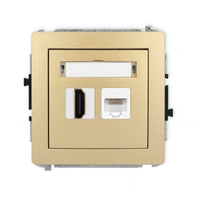KARLIK DECO Gniazdo pojedyncze HDMI 2.0, 4K + gniazda komp. poj. 1xRJ45, kat. 5e, 8-stykowy złoty 29DGHK (29DGHK-45e)