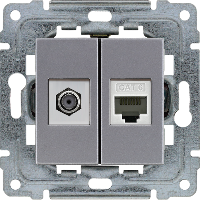 DANTE ; Gniazdo TV typu F + RJ45 kat. 5e, INOX (454170)
