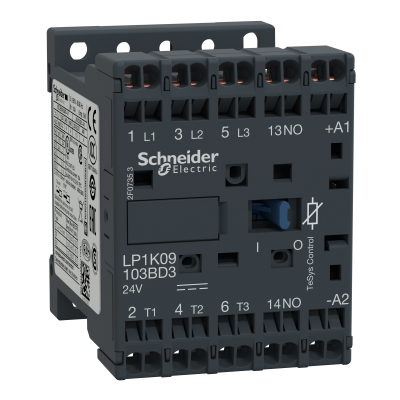 Stycznik mocy miniaturowy I=9A AC-3 styk pom. 1 NO nap. cewki 24 V DC LP1K09103BD3 SCHNEIDER (LP1K09103BD3)
