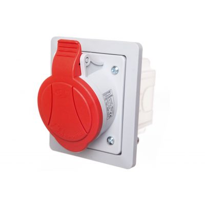 Gniazdo skośne podtynkowe z ramką 5P 32A 400V czerwone GSP 32/5 IP-44 921855 ELEKTROMET (921855)