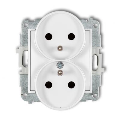 KARLIK MINI Gniazdo podwójne do ramki z uziemieniem 2x(2P+Z) (przesłony torów prądowych) biały mat 25MGPR-2zp (25MGPR-2zp)