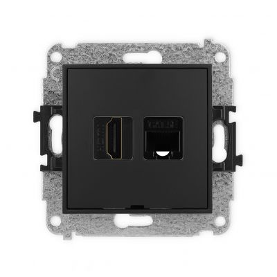KARLIK ICON Gniazdo pojedyncze HDMI 2.0, 4K + gniazda komp. poj. 1xRJ45, kat. 5e, 8-stykowy, bez pola opisowego czarny mat 12IGHKBO (12IGHKBO-45e)