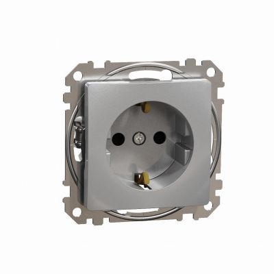 Sedna Design & Elements Gniazdo schuko z przesłonami srebrne aluminium SDD113021 SCHNEIDER (SDD113021)