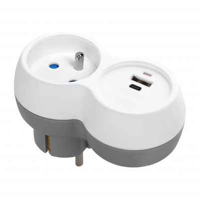Rozgałęźnik 2P+Z, USB-A+C, biało-szary (OR-AE-13302)