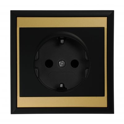 Gniazdo pojedyncze podtynkowe 2P+Z, Schuko Luna, 16A, 250V, PT-17L, czarny/złoty (OR-OE-7605(GS)/BC)