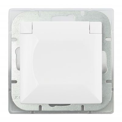 Gniazdo pojedyncze podtynkowe 2P+Z Schuko bryzgoszczelne z klapką Pearl, 16A, 250V, PT-17PH, biały (OR-OE-7705(GS)/WW)