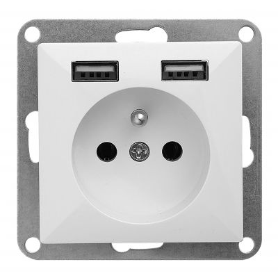 Gniazdo pojedyncze podtynkowe 2P+Z z ładowarką Pearl, 16A, 250V, PT-16P/USB, biały (OR-OE-7705/USB/W)