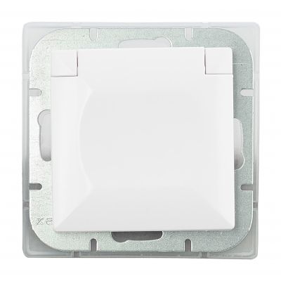 Gniazdo pojedyncze podtynkowe 2P+Z bryzgoszczelne z klapką Pearl, 16A, 250V, PT-16PH, biały (OR-OE-7705/WW)
