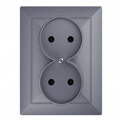 Gniazdo podwójne podtynkowe 2x2P Pearl, 16A, 250V, PT-5 P, antracyt (OR-OE-7706/2P/A)