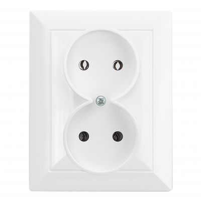 Gniazdo podwójne podtynkowe 2x2P Pearl, 16A, 250V, PT-5 P, biały (OR-OE-7706/2P/W)