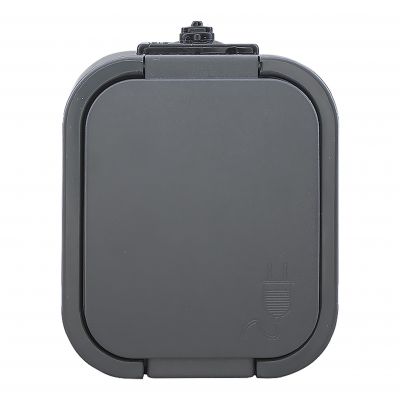 Gniazdo pojedyncze natynkowe 2P+Z, bryzgoszczelne z klapką B2, IP54, NT-16B2, szary (OR-OE-7805/G)