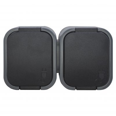 Gniazdo podwójne natynkowe 2x2P+Z, bryzgoszczelne z klapką B2, IP54, NT-6B2, szary/czarny (OR-OE-7806/GB)