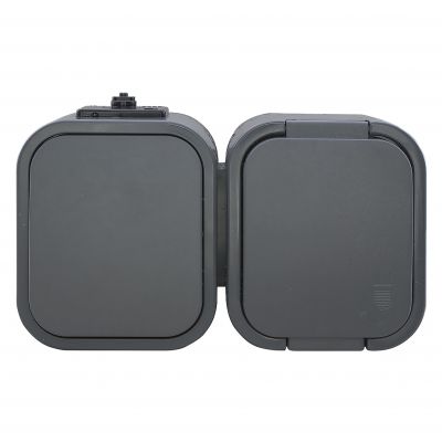 Łącznik natynkowy jednobiegunowy + Gniazdo pojedyncze 2P+Z B2, IP54, GWN-B2, szary (OR-OE-7807/G)