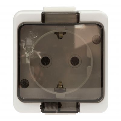 Gniazdo pojedyncze 2P+Z SCHUKO bryzgoodporne z klapką dymną IP44, SMART, biały (NT-17SL BIAŁY)