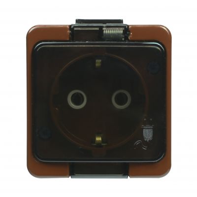 Gniazdo pojedyncze 2P+Z SCHUKO bryzgoodporne z klapką dymną IP44, SMART, brązowy (NT-17SL BRĄZOWY)