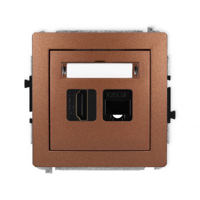 KARLIK DECO Gniazdo pojedyncze HDMI 2.0, 4K + gniazda komp. poj. 1xRJ45, kat. 5e, 8-stykowy brązowy metalik 9DGHK (9DGHK-45e)