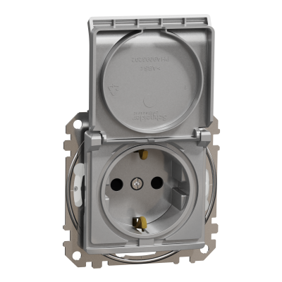 Sedna Design & Elements Gniazdo schuko z przesłonami IP44 srebrne aluminium SDD213023 SCHNEIDER (SDD213023)