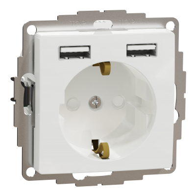Sedna Design & Elements Gniazdo Schuko+podwójne gniazdo ładowania USB Typ A 2,4A białe SDD111052 SCHNEIDER (SDD111052)