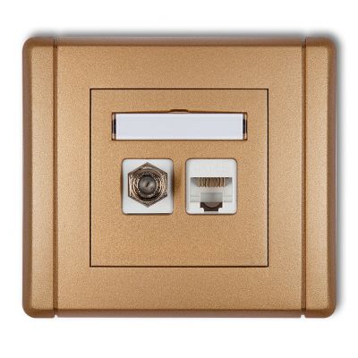 KARLIK FLEXI Gniazdo antenowe poj. typu F (SAT) + gniazdo komp. poj. 1xRJ45, kat. 5e, 8-stykowe złoty metalik 8FGFK-1 (8FGFK)