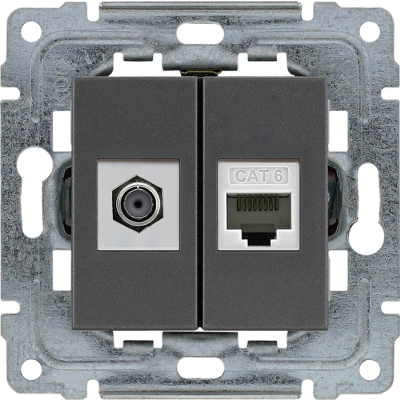 DANTE ; Gniazdo TV typu F + RJ45 kat. 5e, GRAFIT (456070)
