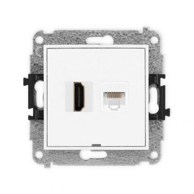KARLIK MINI Gniazdo pojedyncze HDMI 2.0, 4K + gniazda komp. poj. 1xRJ45, kat. 5e, 8-stykowy, bez pola opisowego biały mat 25MGHKBO (25MGHKBO-45e)