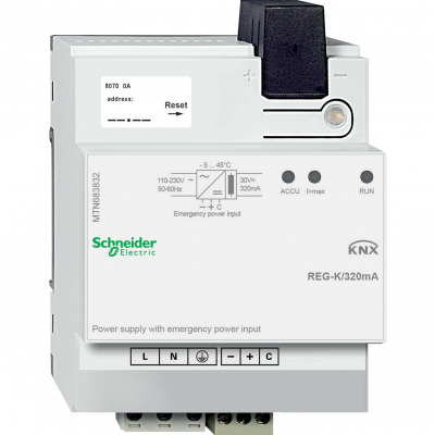 KNX zasilacz REG-K 320mA jasnoszary do podłączenia zasilacza awaryjnego MTN683832 SCHNEIDER (MTN683832)